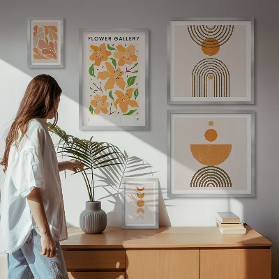 Modernes wandbilder-set Stilvolle Blumen und Geometrie