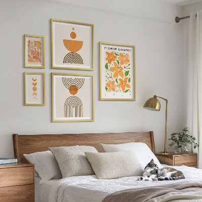 Modernes wandbilder-set Stilvolle Blumen und Geometrie