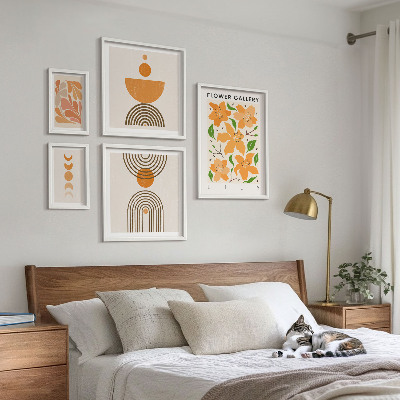 Modernes wandbilder-set Stilvolle Blumen und Geometrie