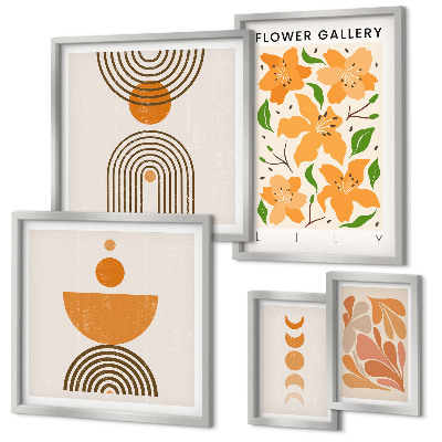 Modernes wandbilder-set Stilvolle Blumen und Geometrie