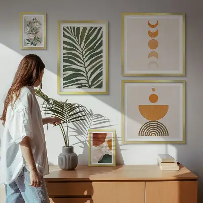 Bildergalerie-Set für die Wand mit Pflanzenmuster und Boho-Formen