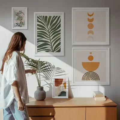 Bildergalerie-Set für die Wand mit Pflanzenmuster und Boho-Formen