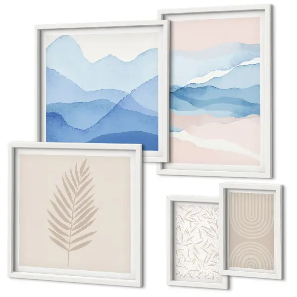 Bildergalerie-Set für die Wand mit abstrakten Landschaften und Blättern
