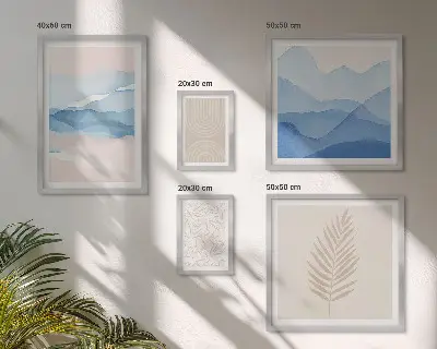 Bildergalerie-Set für die Wand mit abstrakten Landschaften und Blättern