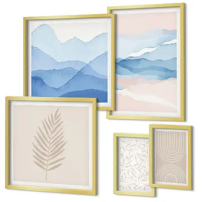 Bildergalerie-Set für die Wand mit abstrakten Landschaften und Blättern