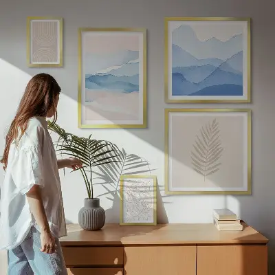 Bildergalerie-Set für die Wand mit abstrakten Landschaften und Blättern