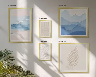 Bildergalerie-Set für die Wand mit abstrakten Landschaften und Blättern