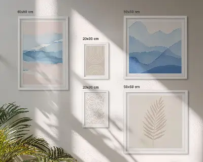 Bildergalerie-Set für die Wand mit abstrakten Landschaften und Blättern
