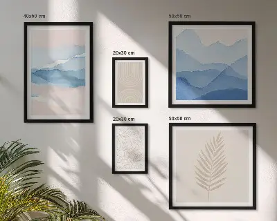 Bildergalerie-Set für die Wand mit abstrakten Landschaften und Blättern