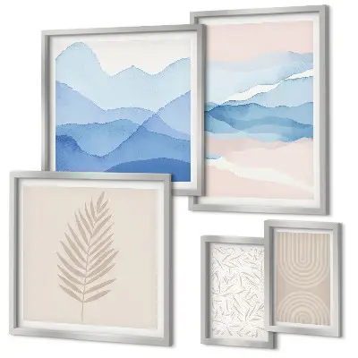 Bildergalerie-Set für die Wand mit abstrakten Landschaften und Blättern