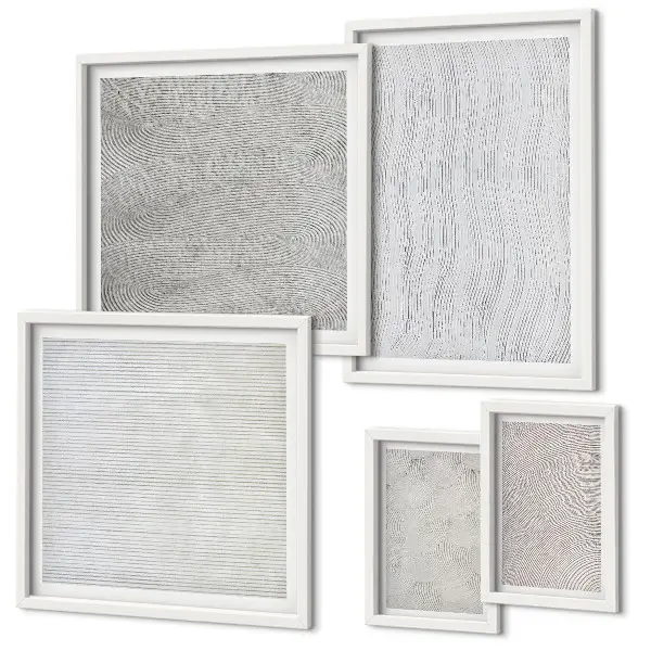 Modernes Wandbilder-Set mit Sandmuster-Strukturen und Geometrie