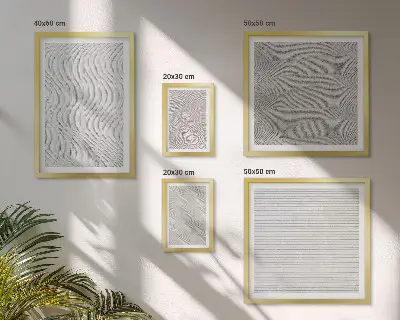 Modernes Wandbilder-Set mit Sandmuster-Strukturen und Geometrie