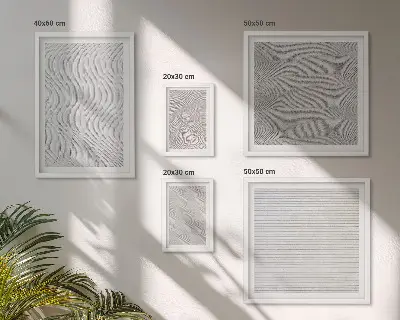 Modernes Wandbilder-Set mit Sandmuster-Strukturen und Geometrie