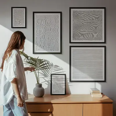 Modernes Wandbilder-Set mit Sandmuster-Strukturen und Geometrie