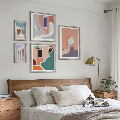 Bilderset fürs sofa Architekturgrafiken in Pastellfarben