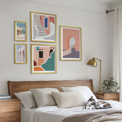 Bilderset fürs sofa Architekturgrafiken in Pastellfarben