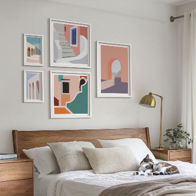 Bilderset fürs sofa Architekturgrafiken in Pastellfarben
