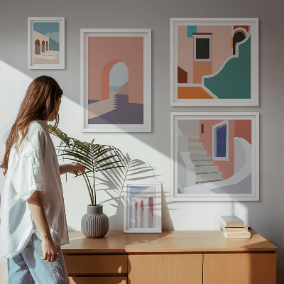 Bilderset fürs sofa Architekturgrafiken in Pastellfarben