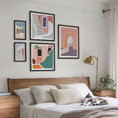 Bilderset fürs sofa Architekturgrafiken in Pastellfarben