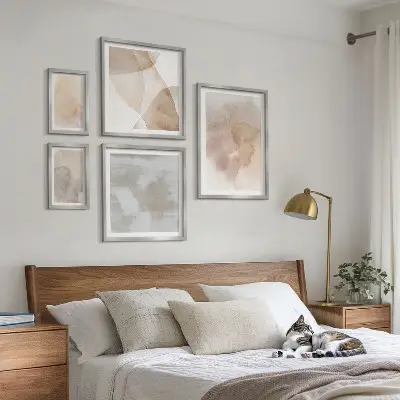 Modernes Wandbilderset mit warmen Aquarell Pastelltexturen