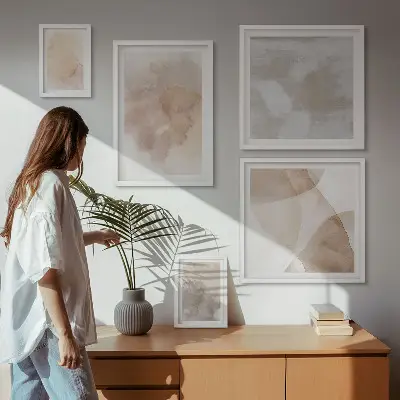 Modernes Wandbilderset mit warmen Aquarell Pastelltexturen