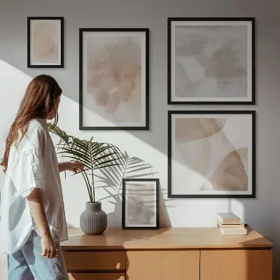Modernes Wandbilderset mit warmen Aquarell Pastelltexturen