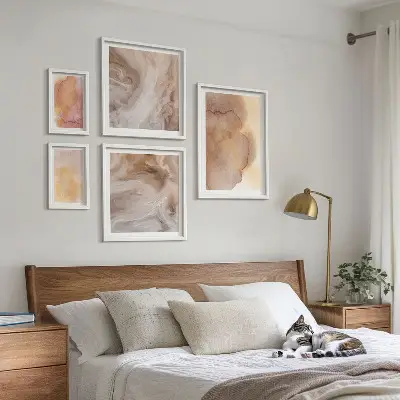 Bilderset für das Sofa warme und farbenfrohe Aquarelltexturen