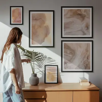 Bilderset für das Sofa warme und farbenfrohe Aquarelltexturen
