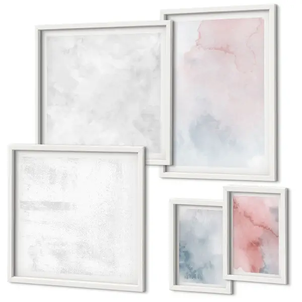 Bildergalerie-Set für die Wand mit pastellfarbenen Aquarelltexturen