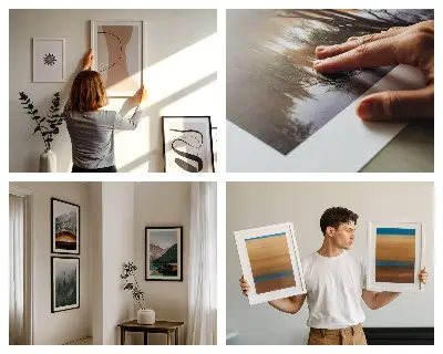 Modernes Wandbilder-Set in dunkler Lichtoptik mit glamourösem Marmordesign