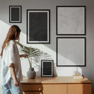 Modernes Wandbilder-Set in dunkler Lichtoptik mit glamourösem Marmordesign
