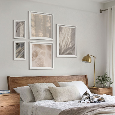 Modernes wandbilder-set Nahaufnahme von natürlichen Boho-Stoffen