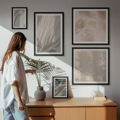 Modernes wandbilder-set Nahaufnahme von natürlichen Boho-Stoffen