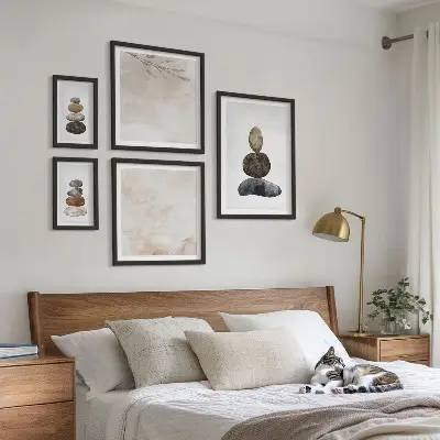 Bilderset für das Sofa Malerei mit Steinstapeln im Boho Stil