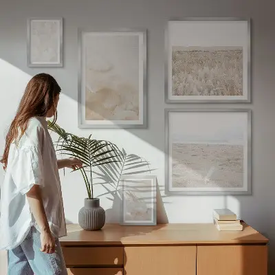 Modernes Wandbilder-Set mit modischen Pastelltexturen