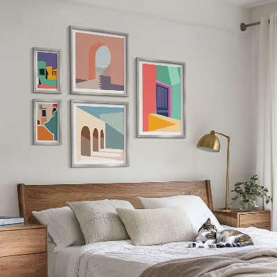 Bilderset fürs sofa Farbenfrohe Illustrationen der Stadt