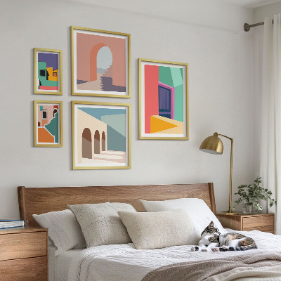 Bilderset fürs sofa Farbenfrohe Illustrationen der Stadt