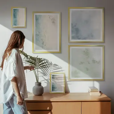 Modernes Wandbilder-Set verschüttete Wasserfarben auf Leinwand im minimalistischen Stil
