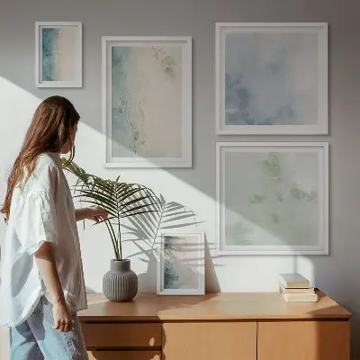 Modernes Wandbilder-Set verschüttete Wasserfarben auf Leinwand im minimalistischen Stil