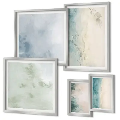 Modernes Wandbilder-Set verschüttete Wasserfarben auf Leinwand im minimalistischen Stil
