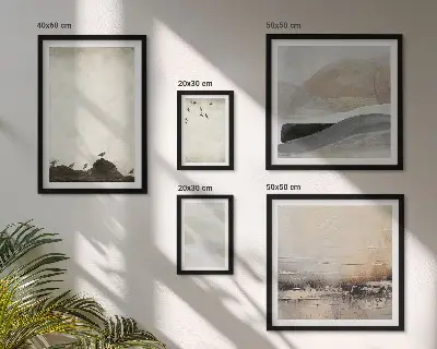 Wandbilder-Set mit Vögeln, Steinen, Pinselstrichen und Verzierungen