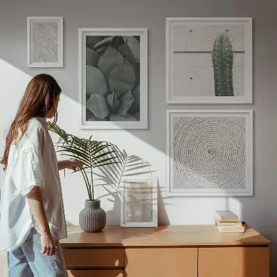 Bilderset für das Sofa mit sommerlichen Texturen und tropischem Flair