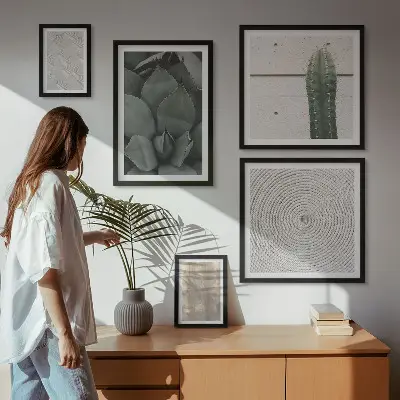 Bilderset für das Sofa mit sommerlichen Texturen und tropischem Flair