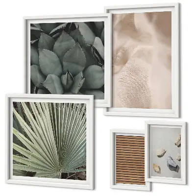 Bildergalerie-Set für die Wand mit Motiven von Steinen, Holz und Stofftexturen
