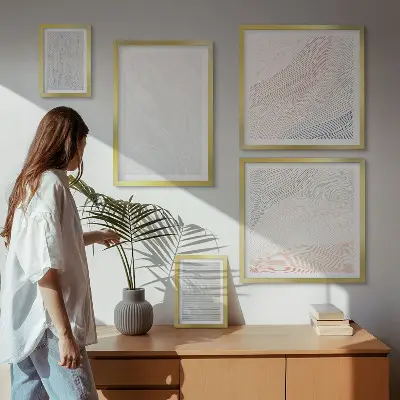 Modernes Wandbilder-Set mit hellen Strukturen und Schnurmuster