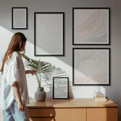 Modernes Wandbilder-Set mit hellen Strukturen und Schnurmuster