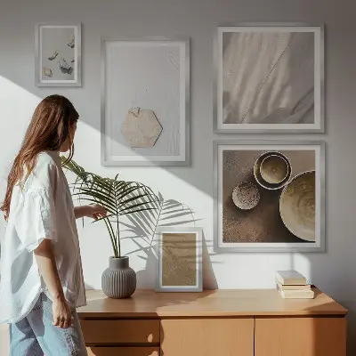 Modernes Wandbilder-Set mit minimalistischen warmen Texturen