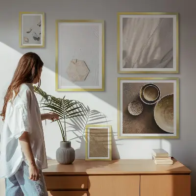 Modernes Wandbilder-Set mit minimalistischen warmen Texturen
