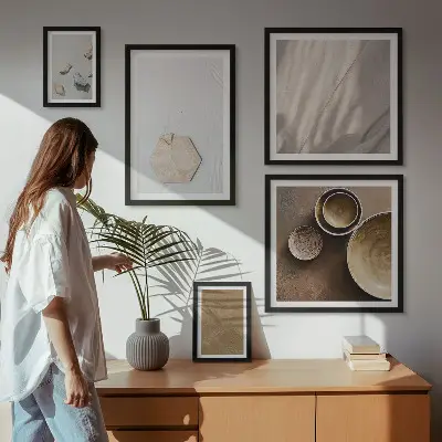 Modernes Wandbilder-Set mit minimalistischen warmen Texturen