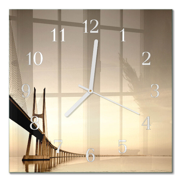 Quadratische wanduhr Brücke in Sepia